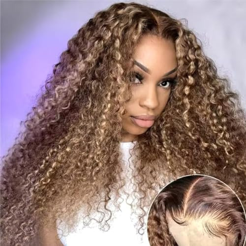 UNICE Pre Everything Frontal Wig Bye Bye Knots 13x4 Transparent Lace Front Wigs Human Hair Deep Curly Honey Blonde Highlights Ear to Ear Put on and Go Glueless Wig Pre Plucked Pre Cut Lace 18 inch | Amazon (US)
