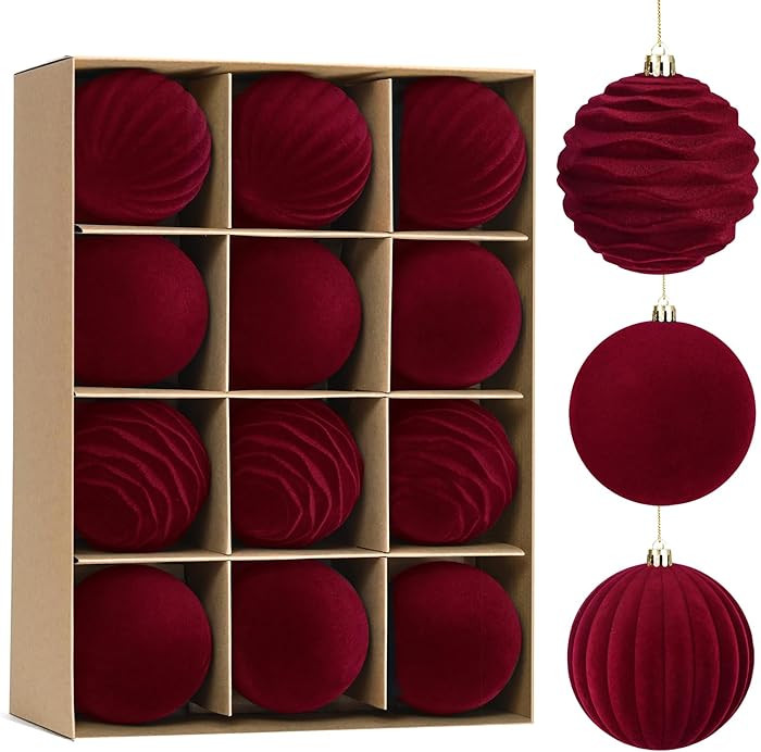 Waipfaru 12Pcs Velvet Christmas Ornaments Balls, 3.15 Inch Burgundy Red Christmas Ornaments Balls... | Amazon (US)