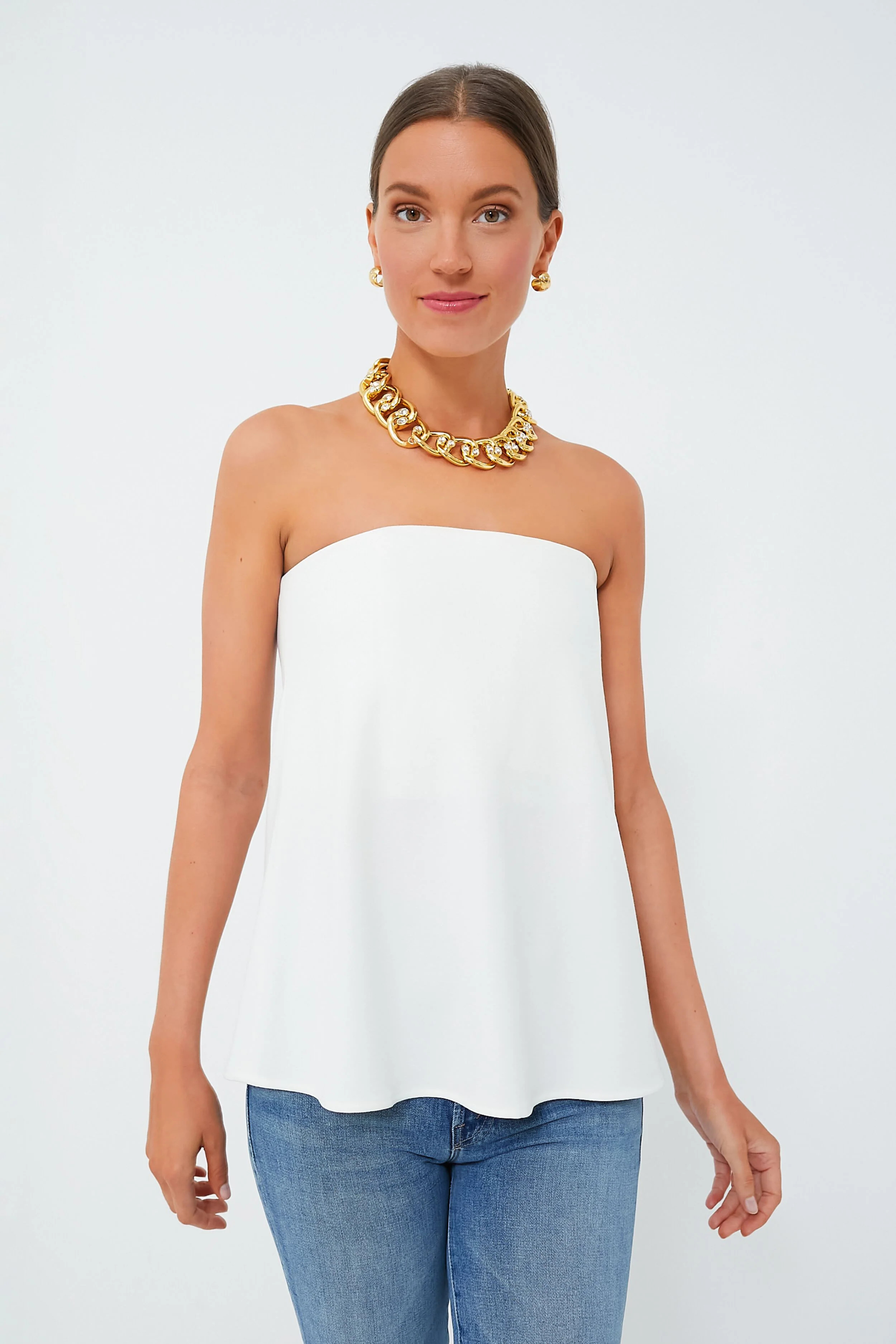 Strapless Ivory Crepe Marin Top | Tuckernuck (US)