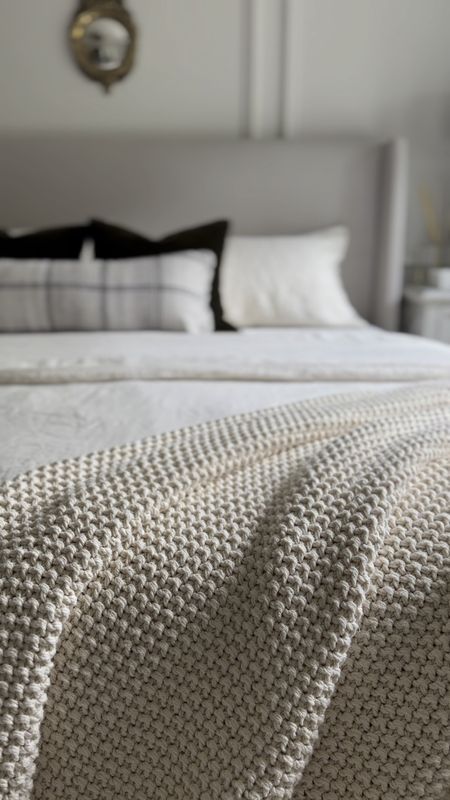 Still loving my Quince bedding. The linen duvet cover has mini pinstripes, which is a lovely detail if you want to add subtle pattern. The throw blanket adds the best texture!





Bedding, luxury linens, throw pillows, crate, and barrel CB2  loloi plaid wing back bed, upholstered bed velvet

#LTKhome