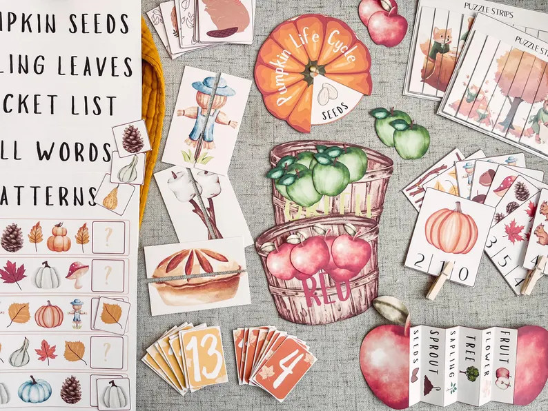 Fall Mini Bundle Toddler and Preschool Activities Counting, Writing, Games, Sorting, Lacing Cards... | Etsy (US)