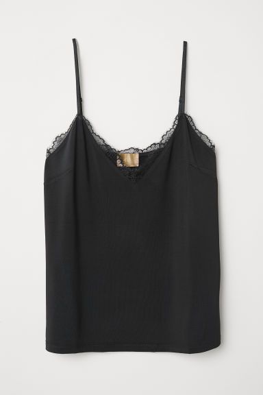 H & M - Jersey Camisole Top with Lace - Black | H&M (US + CA)
