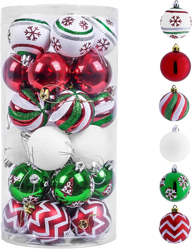 Valery Madelyn Christmas Ornaments Tree Decorations, 30ct Red Green White Shatterproof Christmas ... | Amazon (US)
