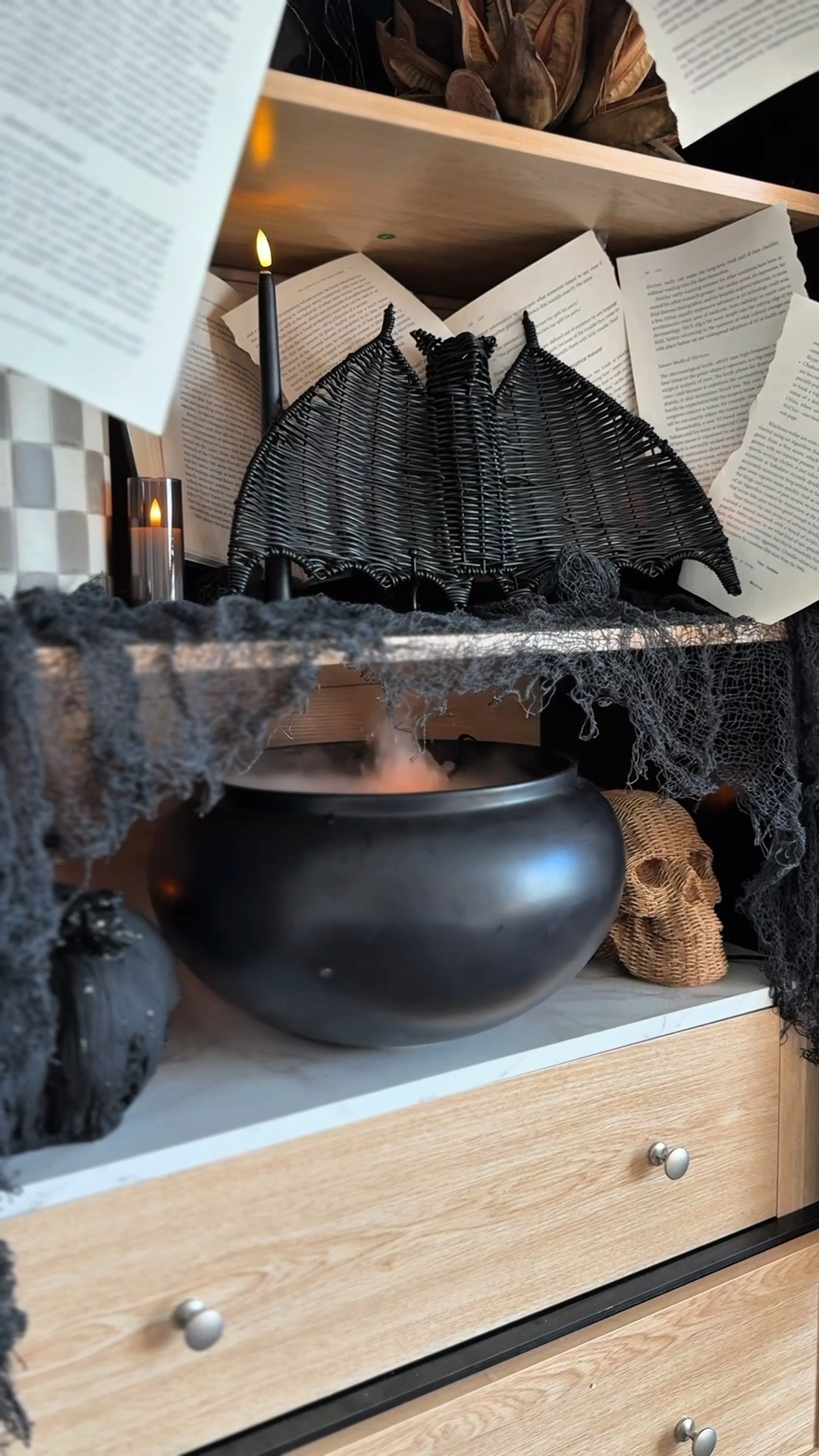 Spooky Falloween cabinet styling! 

Cauldron, Halloween fog, mist, rattan bat, arch cabinet look for less, creepy black cloth, led candles with remote, Halloween shelf decor

#LTKSaleAlert #LTKHome #LTKSeasonal