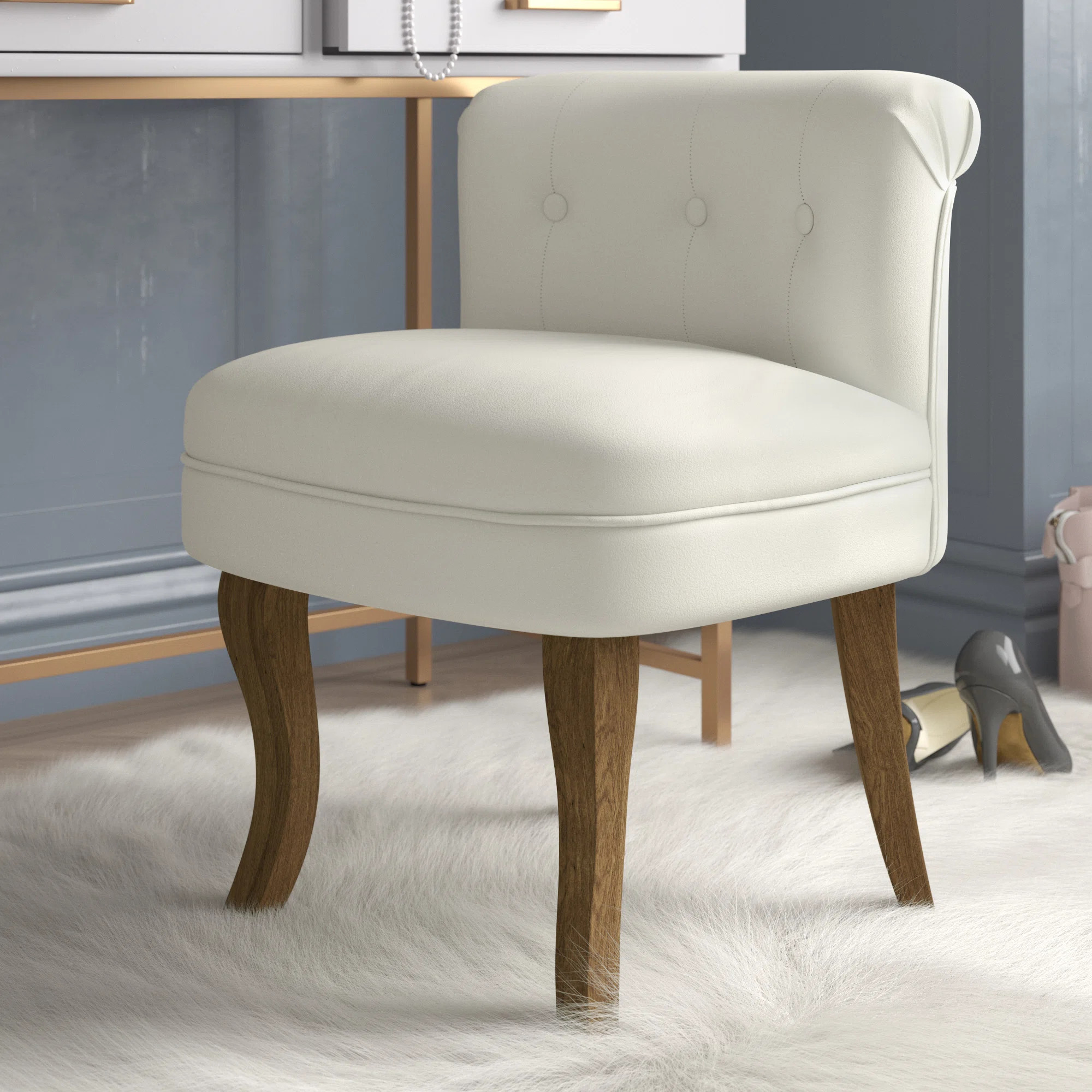 Jonna Tufted Vanity Chair with Solid Wood Legs | Wayfair North America