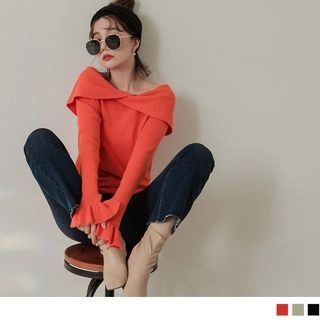 Off-Shoulder Bell Sleeve Knit Top | YesStyle Global