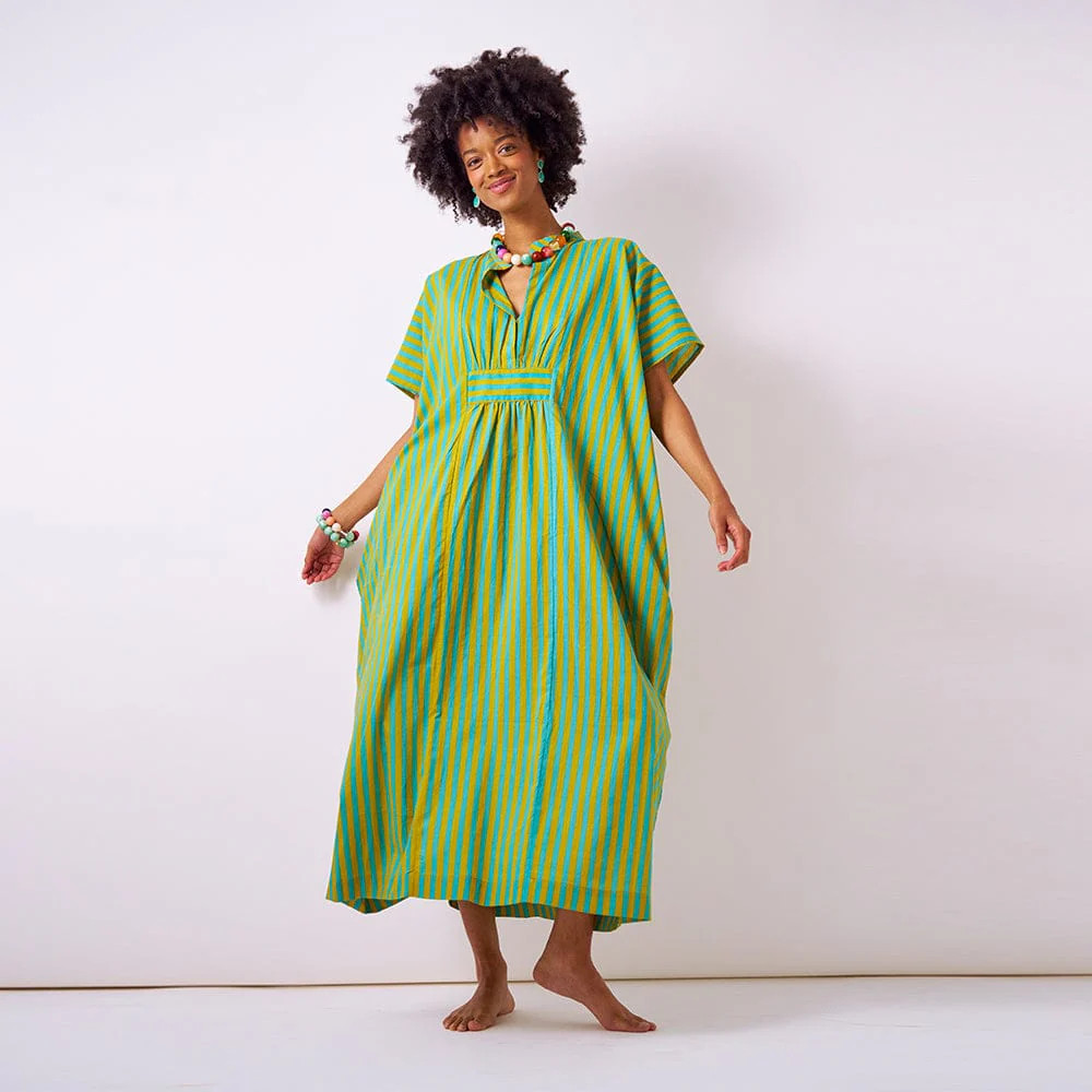 PREORDER - Margot Stripe Kaftan Aqua + Chartreuse | INK+ALLOY