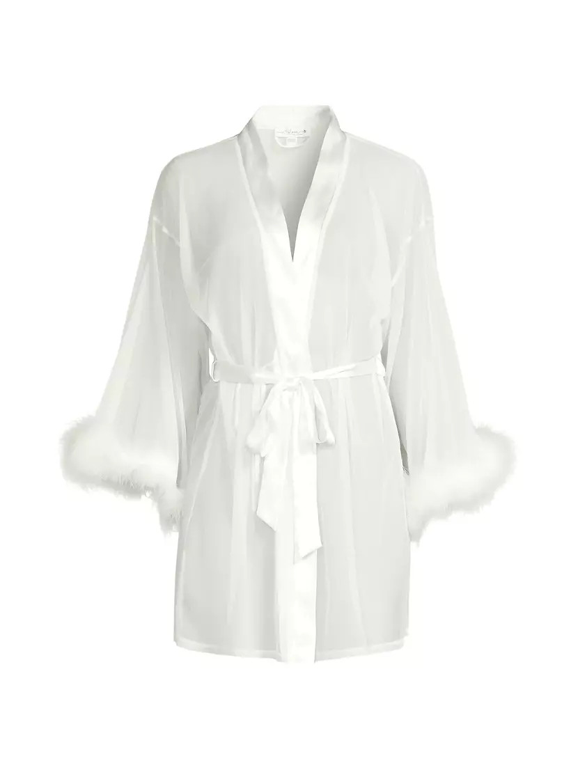 Rachel Wrap Feather Trim Robe | Saks Fifth Avenue