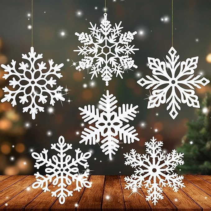 Fovths 6 Pieces Large White Snowflake Ornaments 12 Inches Plastic Christmas Snowflakes Decoration... | Amazon (US)