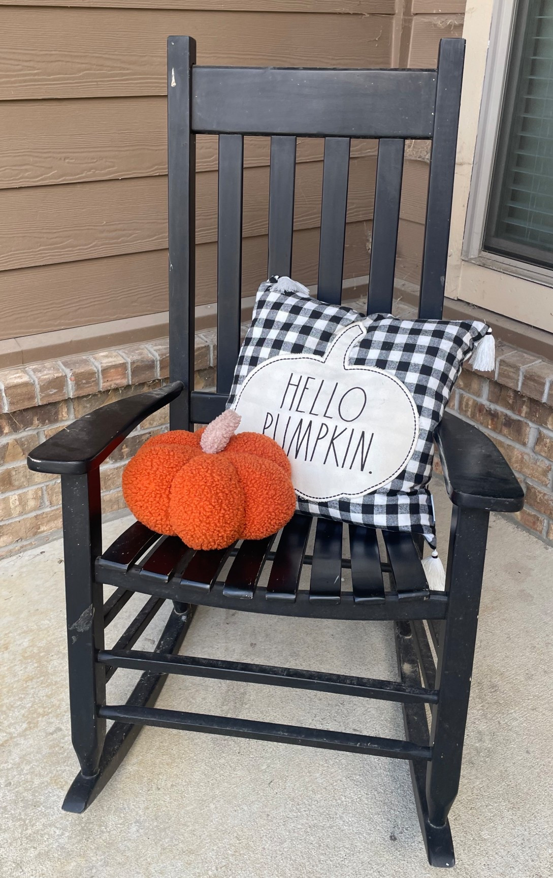 cute fall porch decor!! 

hello pumpkin
plush pumpkin pillow
black rocking chair

#LTKSeasonal #LTKHalloween #LTKHome
