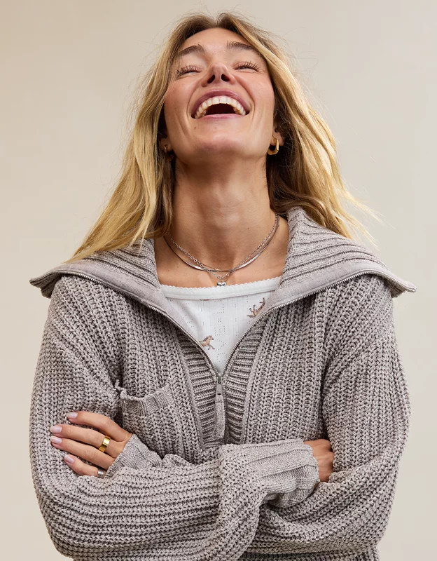 Aerie So Nostalgic Quarter Zip Sweater | Aerie