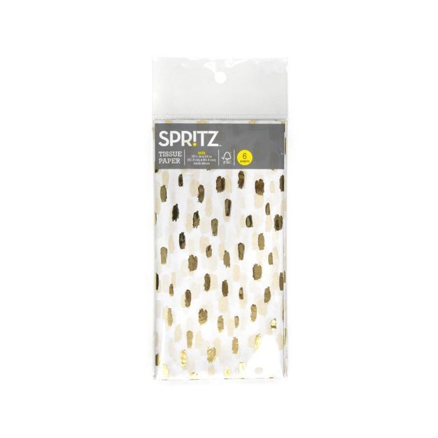 6ct Pegged Gift Packaging Tissues Gold Foil Brush Dots on White - Spritz&#8482; | Target