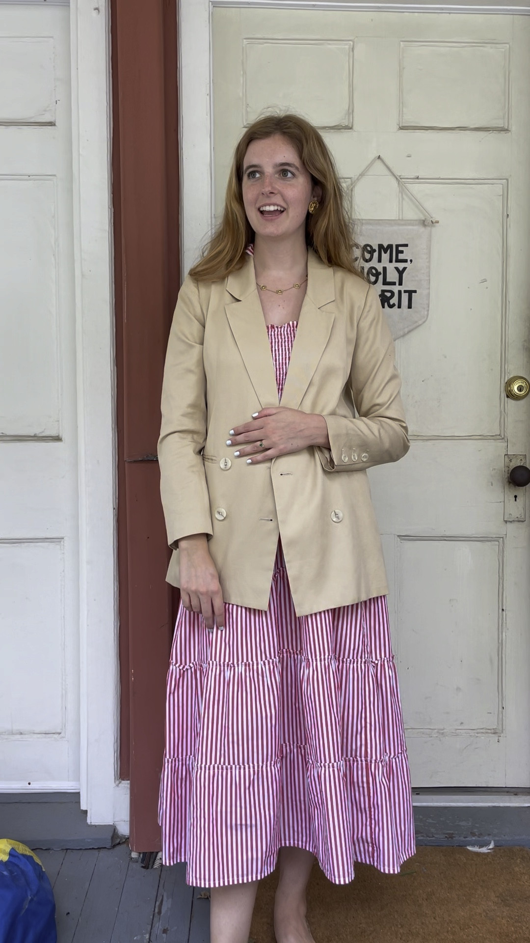 This blazer “does me well!!!” Great weight, super versatile, and by a wonderful women-owned brand! / summer / workwear / natural fibers / dress / office / khaki / red / stripe / sundress 

#LTKWorkwear #LTKVideo #LTKFamily