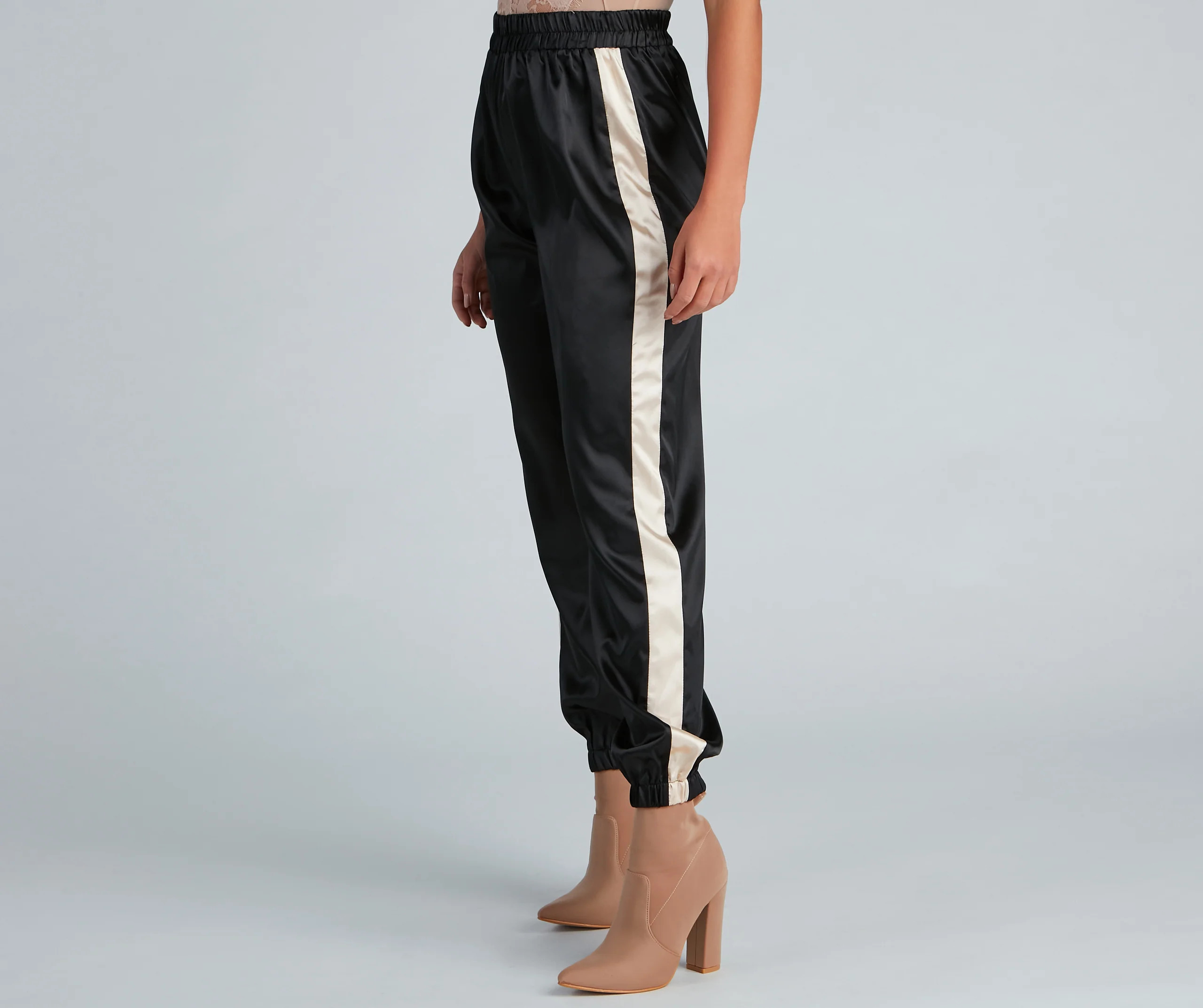 Sleek Striped Satin Joggers | Windsor Stores