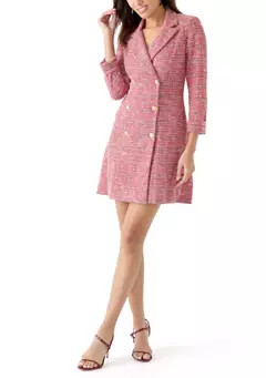 Maison Tara Women's Long Sleeve V-Neck Double Breasted Printed Mini Dress | Belk