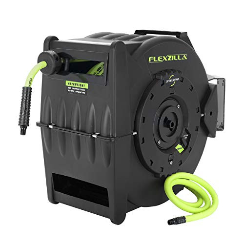 Flexzilla Pro Levelwind Retractable Air Hose Reel, 3/8 in. x 50 ft., Heavy Duty, Lightweight, Hybrid, ZillaGreen - L8305FZ | Amazon (US)