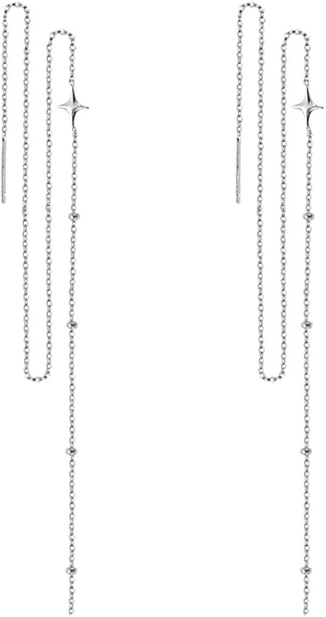 SLUYNZ 925 Sterling Silver Star Long Dangle Earrings Chain for Women Teens Line Dangle Earrings T... | Amazon (US)