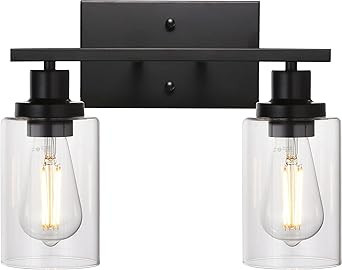 MELUCEE 2-Light Black Wall Sconce Industrial Vintage with Clear Glass Shade and Metal Base, Bathr... | Amazon (US)