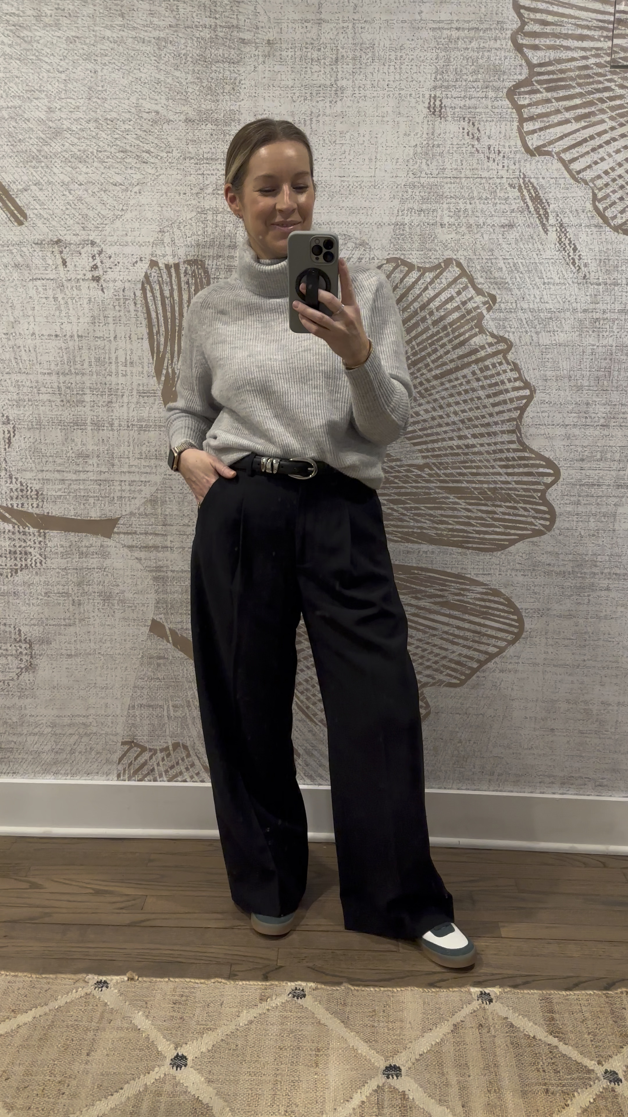 Loving this cozy fit for my teacher ootd. Softest sweater ever. I sized up to a large for an extra slouchy fit. Turtleneck is loose and it’s so chic and effortless. Trousers are true to size 29 regular and the material is great. Comfy yet polished with the pleats! Perfect length for flat or sneakers. Tts 8 sneakers too and one of the comfiest pair I own!! 

#LTKWatchNow #LTKWorkwear #LTKFindsUnder50