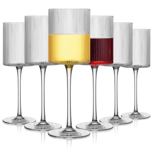 LUXULISH Ribbed Square Wine Glasses Set of 6, Vintage 13Oz White Red Wine Glass, Hand Blown Crystal Wine Glasses - Gifts for Women, Men, Wedding, Anniversary, Christmas, Birthday | Amazon (US)