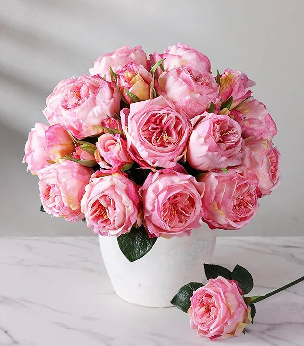 florisso Pink Austin Rose Faux Flowers - 13 Branches Silk Austin Roses for Wedding Bouquets, DIY ... | Amazon (US)