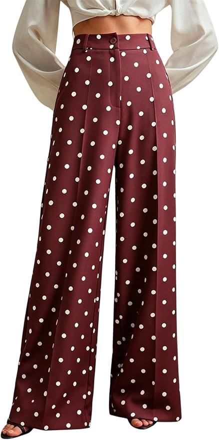 Polka Dot Dress Pants for Women High Waisted Wide Leg Palazzo Print Slacks Business Cute Trousers... | Amazon (US)