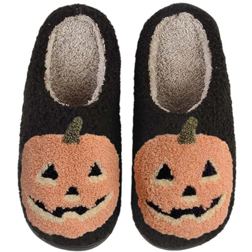 HIPINISS Halloween Pumpkin Slippers for Women Men Pumpkin Lantern Smile Face Slippers Memory Foam Plush Warm House Shoes Indoor Outdoor for Winter,Pumpkin Black 39-40 | Amazon (US)