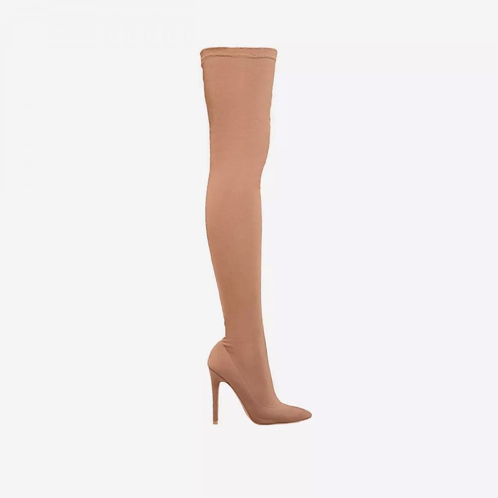 Alabama Pointed Toe Over The Knee Thigh High Long Sock Boot In Nude Lycra | EGO Shoes (US & Canada)