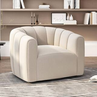 Smith Shina White Textured Boucle Modern Swivel Club Chair | The Home Depot