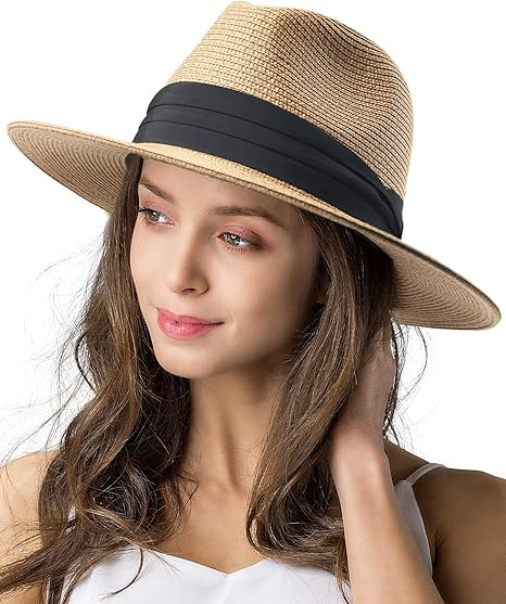 Womens Mens Wide Brim Straw Panama Hat Fedora Summer Beach Sun Hat UPF Straw Hat for Women | Amazon (US)