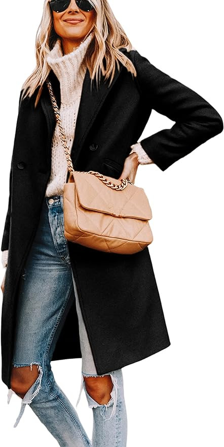 Hooever Women's Winter Wool Coat Casual Notch Lapel Single-Breasted Peacoat | Amazon (US)