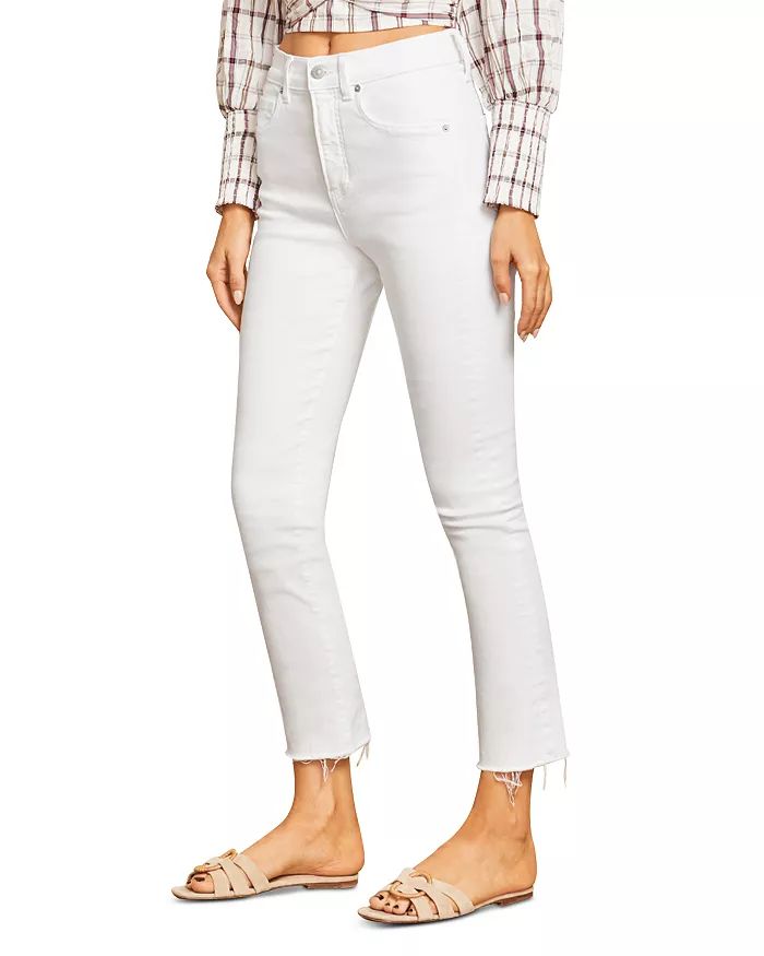 Carly High Rise Cropped Raw Hem Kick Flare Jeans in White | Bloomingdale's (US)