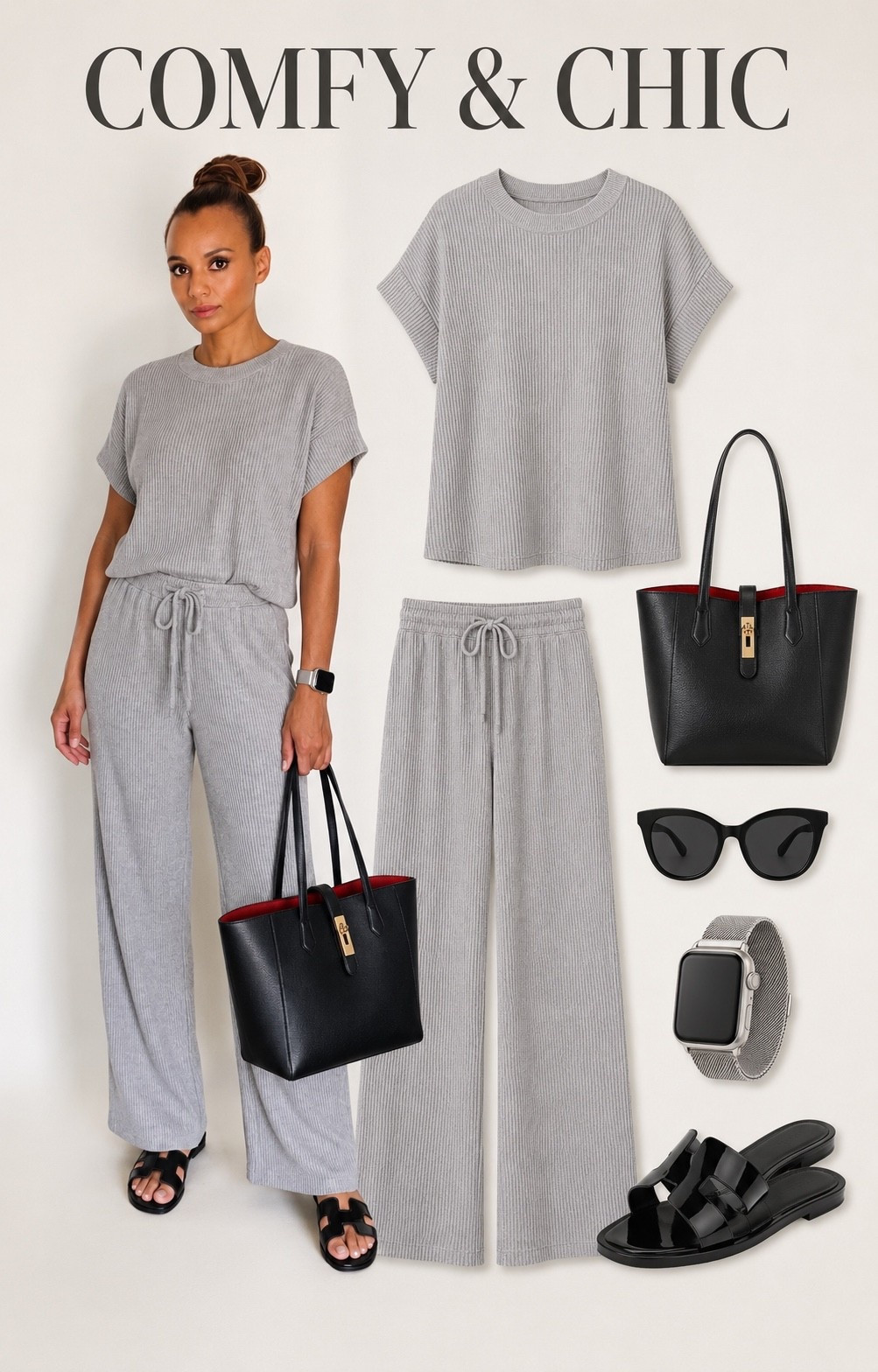 Comfy, polished, and perfect for everyday wear 🩶 This soft ribbed matching set makes getting dressed effortless. Styled with black slides, a roomy tote, and simple accessories for an elevated casual look. Everything is linked! ✨

#LTKStyle #ComfyChic #MatchingSet #CasualStyle #AmazonFashion #EverydayOutfit

#LTKootd