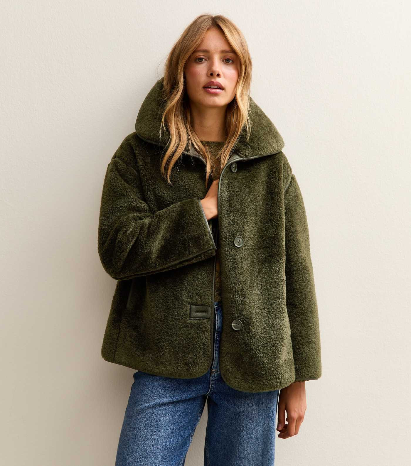 Dark Green Faux Fur Bonded Jacket | New Look | New Look (UK)