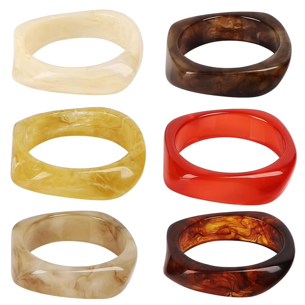 6 PCS Acrylic Resin Bangle Bracelet, Irregular Geometric Chunky Resin Bangles Set, Colorful Brace... | Amazon (US)