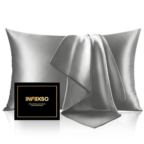 INFIIXSO Mulberry Silk Pillow Case King Size, Silk Pillowcase with Hidden Zipper 20"x36", Extraordinary Smooth and Soft Pillow Cases for Hair and Skin(Dark Grey, 1 Pack) | Amazon (US)