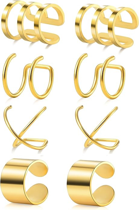 Tornito 4-10 Pairs Stainless Steel Ear Cuff Helix Cartilage Clip On Wrap Earrings Fake Nose Ring ... | Amazon (US)