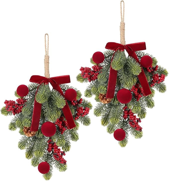 Super Holiday Christmas Decorations, 2PCS Artificial Green Plant Front Door Wreaths Hanging Decor... | Amazon (US)