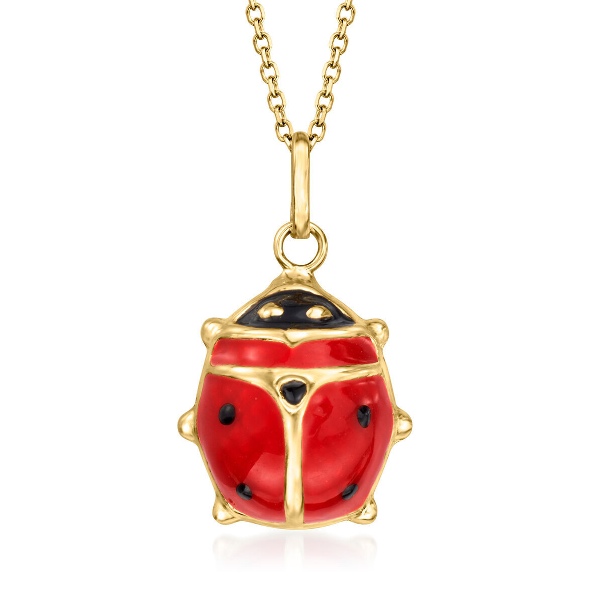 Italian Red and Black Enamel Ladybug Pendant in 14kt Yellow Gold | Ross-Simons
