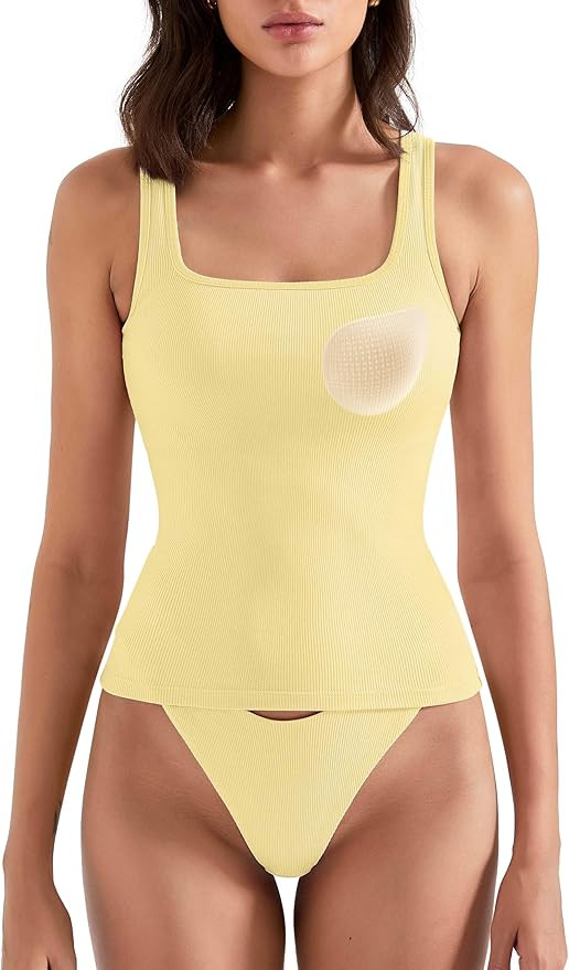 SUUKSESS Women Cotton Rib Squre Neck Tops Sleeveless Summer Padded Basic Tank Top | Amazon (US)