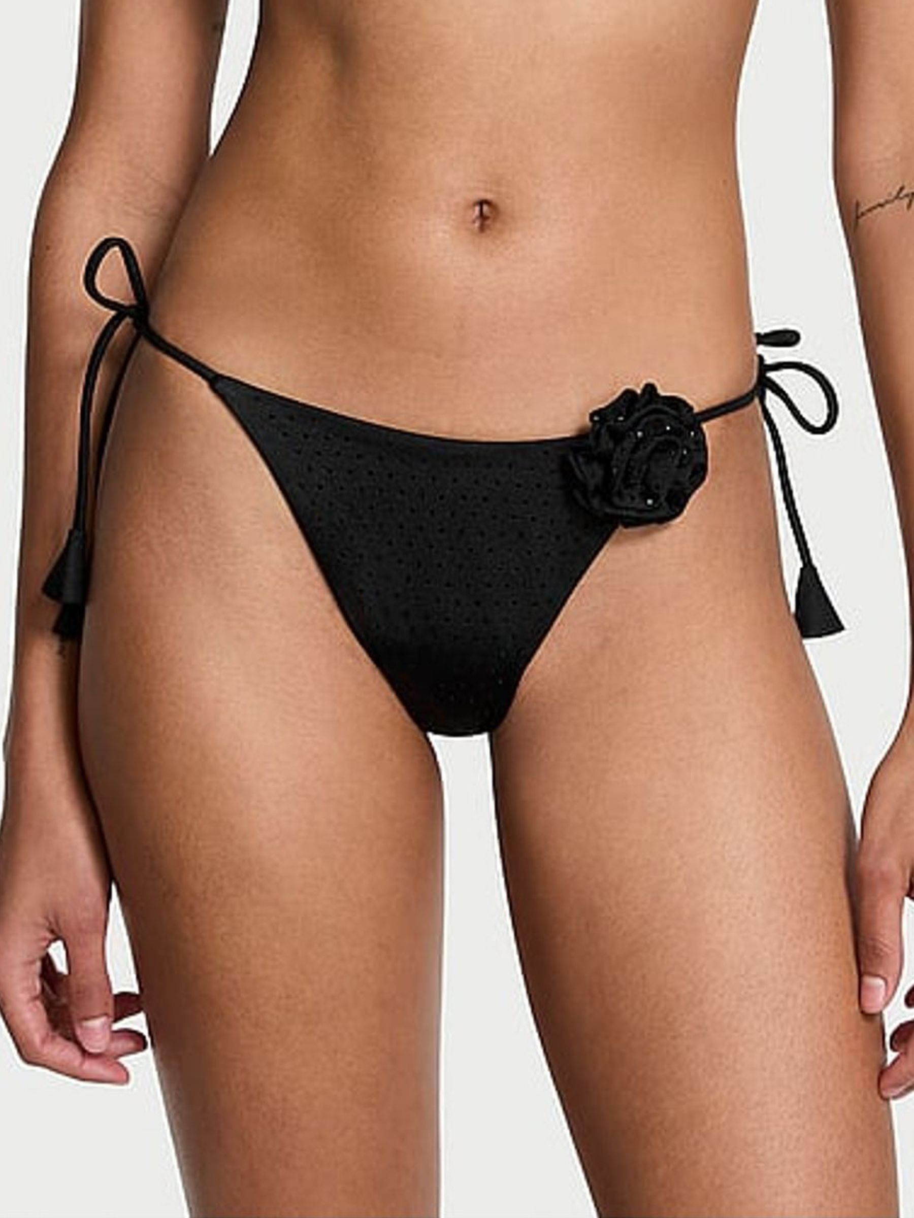 Black Diamante Tie Side Rosette Bikini Bottoms | Victoria's Secret UK