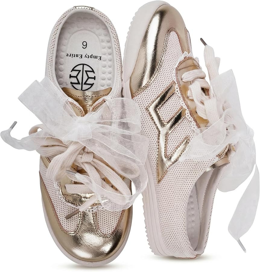 Women's Breathable Knit Slip On Mules - Casual Lace-Up Sneakers with Arch Support, Lightweight Fl... | Amazon (US)