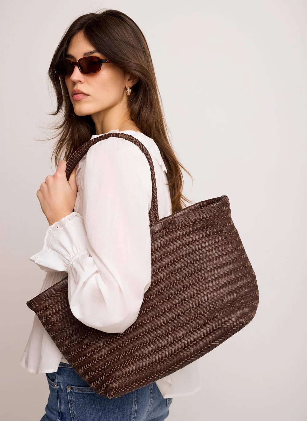 Rae Cream Leather Woven Tote Bag | Mint Velvet