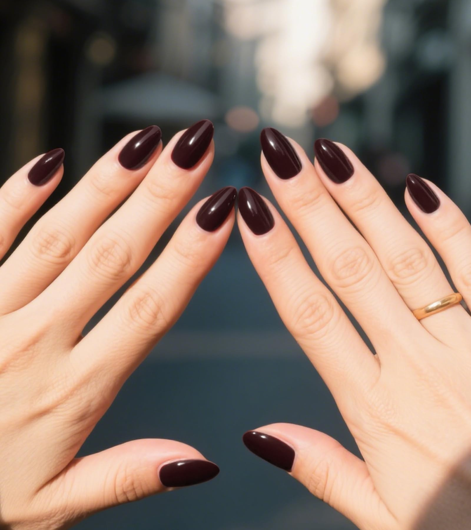 Artquee Press on Nails Short Burgundy Almond False Tips Glossy Reusable Fake Stick on Nails Kit f... | Amazon (US)