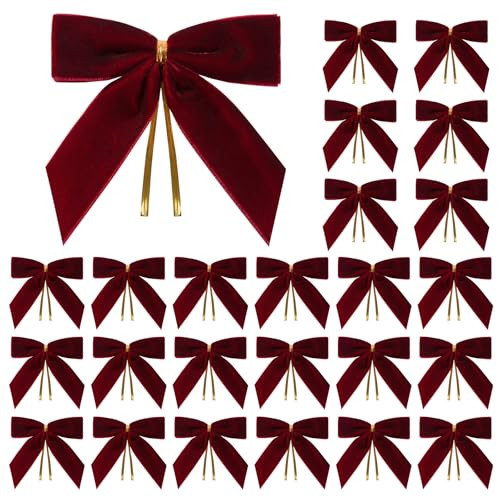 Utehilly 24 Pcs Burgundy Small Velvet Christmas Bows for Christmas Tree, Wreath, Gift Wrapping, Crafts, Wedding, Party, Twist Tie Bows for Treat Bag Bakery Candy Bags, Home Decor 1" W,3.5 x 3.5 inch | Amazon (US)