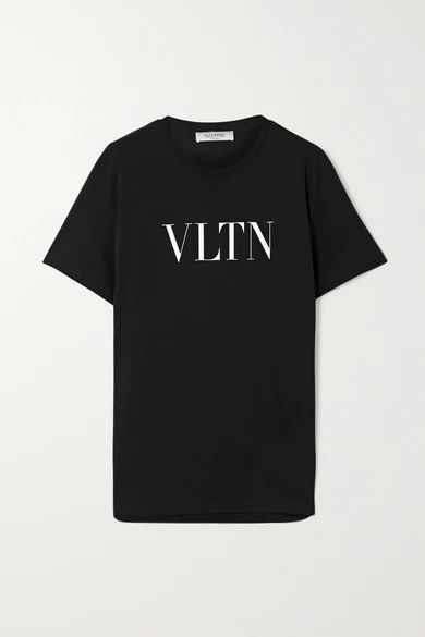 Valentino - Printed Cotton-jersey T-shirt - Black | NET-A-PORTER (US)