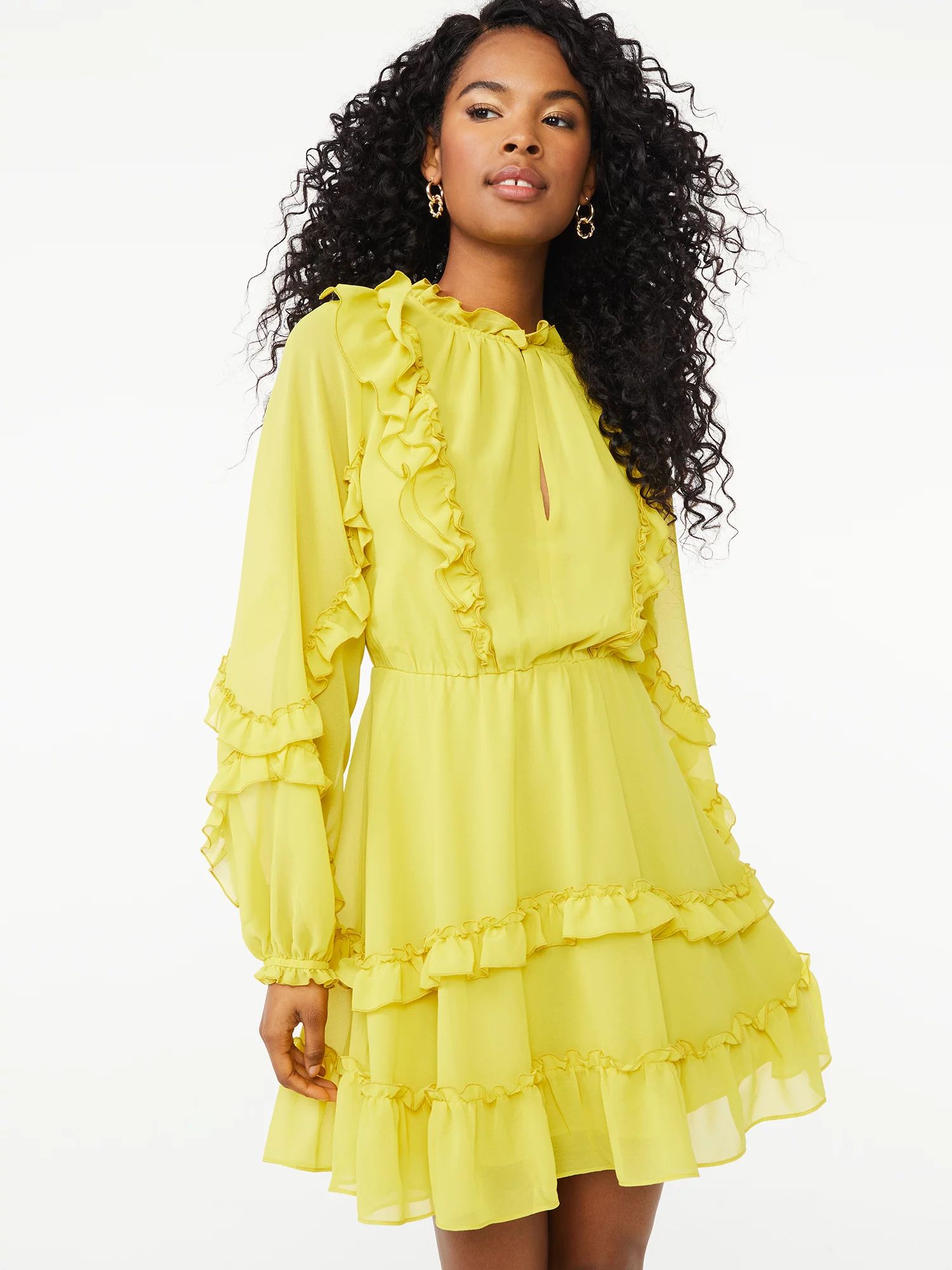 Scoop Women's Long Sleeve Ruffle Mini Dress | Walmart (US)