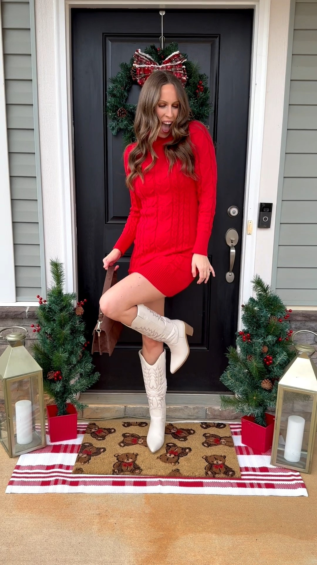 Winter outfit idea ❤️🎁🎄

Red sweater dress,knee high boots, Amazon fashion, suede bag, winter outfit , western boots 

#LTKHoliday #LTKGiftGuide #LTKootd