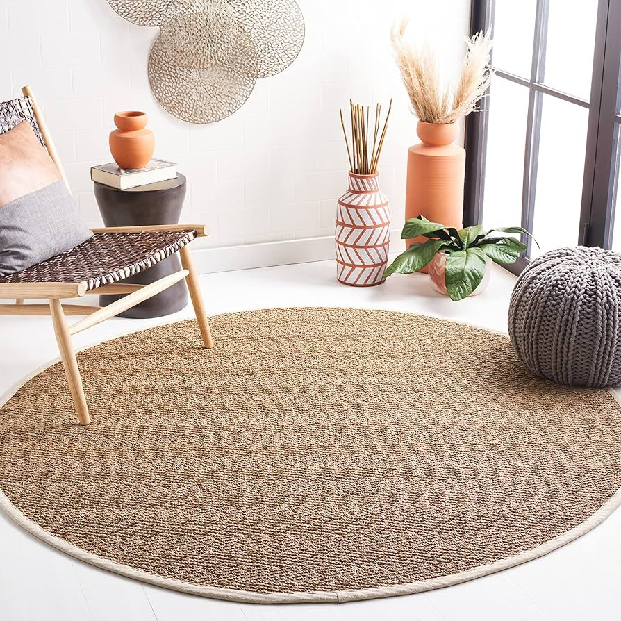 Safavieh Area Rug 4' Round - Natural Fiber Collection - Natural & Ivory, Seagrass, Herringbone Pa... | Amazon (US)
