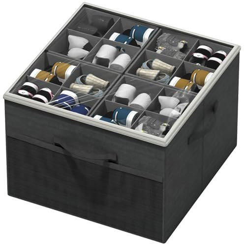 Aokeyee Shoe Organizer for Closet,Foldable Shoe Storage Organizer Box Bin with Adjustable Dividers and Clear Cover, Fits up to 16 Pairs,1-Pack (Black) | Amazon (US)